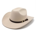 Detail of cream wool fedora hat with brown leather band and gold metallic buckles - M (56-58cm) / Off White