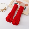 Detail of red ribbed cotton baby socks with elegant lace bows and anti-slip texture - S (0-1 Years) / Red Socks (Lace Red Bow)