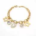 Vintage 18k gold plated stainless steel double layer clover bracelet with rhinestones - Pearl Floral Zirconia Style (277)