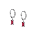 Eleganti orecchini a cerchio in argento 925 con pendenti geometrici in zircone rosso rettangolare - Argento con pietra rosso rosa