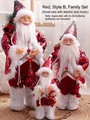 Three-piece red sequin Santa Claus dolls with music and electric motion features - Red Style B Family Set (3pcs)