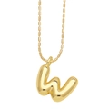 Polished gold bubble letter W pendant necklace with elegant beaded chain jewelry - Letter W