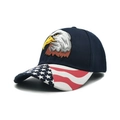 Navy blue baseball cap featuring eagle embroidery and USA flag pattern on the brim - Navy Big Flag Eagle