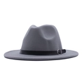 Classic grey wool fedora hat with black leather belt and metal buckle for women - M / Gray