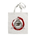 White canvas tote bag featuring a black All-seeing eye and red circle occult print - E220-All-seeing Eye Ouroboros Red Circle