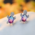 Silver turtle stud earrings with gradient blue purple gemstone and white zircon accents - White Gold Plated Dark Blue Zircon