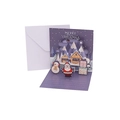 Deep purple 3D pop-up Christmas card with white envelope and snow scene landscape - Purple Castle (H1-02)