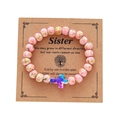 Pink spotted bead sister bracelet with colorful cross on a sentiment kraft card - Pink Spotted Colorful Cross Card Bracelet