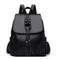 Zaino minimalista in pelle nera da donna con nappa a coulisse e anello in metallo - Nero