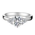 Elegant six-prong silver finish ring featuring a large round Moissanite style center stone - Ring Ljz-229 / Adjustable Open