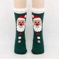Chaussettes de Noël vertes épaisses avec motif Père Noël et bordure en fausse fourrure - Taille unique / Noël Vert