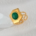 Anillo abierto hexagonal irregular de acero inoxidable chapado en oro de 18K - Anillo
