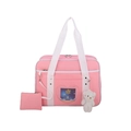 Borsa rosa stile divisa JK con finestra a cuore, motivo astronauta e peluche orsetto - Rosa con Pendente Orso