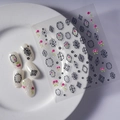 3D vintage floral nail art stickers with retro frames and roses on cream nails - Retro Picture Frames with Pink Flowers (FEB-518)