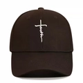 Dark brown cotton canvas baseball cap with white faith cross embroidery in center - Coffee Brown With White Embroidery