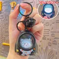 Luminous black astronaut bear keychain with LED light, metal bell and ring hook - Starry Cat Backpack-Black