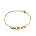 Bracciale cuore dorato con numeri romani e incisione A Love Story con strass lucidi - Bracciale Inciso a Cuore / Oro (KB117445-KSP)