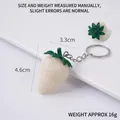 White realistic strawberry keychain made of PVC with metal ring 3.3cm x 4.6cm size - Dark Leaf White Strawberry (With Keychain)