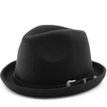 Vintage wool felt fedora hat in black with leather band and silver buckle detail - M (56-58cm) / Black