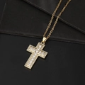 Vintage punk cross necklace in gold finish with sparkling zircon pendant and link chain - White Zirconia Style (C)