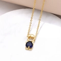 Golden boy pendant necklace with dark blue heart cubic zirconia and link chain - Boy Style / 18K Gold / Dark Blue