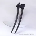 Minimalist ebony wood hair pin with rabbit motif, double-pronged design, 12.5cm length - U Hairpin - Rabbit C