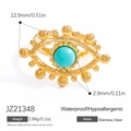 Anillo de acero chapado en oro de 18k con ojo del diablo, turquesa y dimensiones - Ojo de la Suerte(JZ21348) / Abierto Ajustable