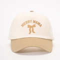 Gorra de algodón bicolor con bordado Merry Mama y detalle de lazo en color dorado - Talla única / Blanco Roto/Caqui Oscuro