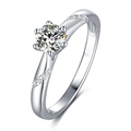 Classic silver moissanite ring with round main stone and side diamonds in six-prong setting - US 5.25 / Spirituality-0.5ct
