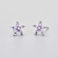 Elegant purple marquise-cut zircon flower stud earrings in silver minimalist setting - White Gold Purple Zirconia