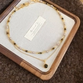 Double-layer tiger eye stone and pearl necklace with golden chain and round pendant - 2# Double Layer Layered Necklace - Gold and Coffee Brown