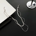 Elegant silver double-layer titanium necklace with flat snake chain and bead detail - Silver