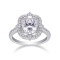Moissanite ring in 925 sterling silver with oval halo diamond and pave band accents - R15293-810/8*10-gra/black Card / US Size 7 / Circumference 54.3mm