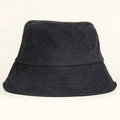 Detailed texture of black vertical striped corduroy bucket hat with soft brim - M (56-58cm) / Black
