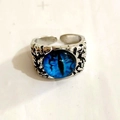 Anello aperto punk retrò occhio del diavolo con pietra blu e finitura argento - Aperto Regolabile / Tipo 1 Occhio del Diavolo Gemma Blu