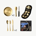 Camping stainless steel cutlery set with plates and storage bag in matte gold finish - Gold 10-Piece Set Box