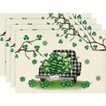 Set of 4 St. Patrick's Day linen placemats with green shamrock truck and lucky text print - Buffalo Plaid Truck Design (9) / 30x45cm