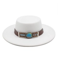 Dettaglio cappello in feltro bianco a tesa larga con fascia etnica e pietra turchese - M (56-58cm) / Bianco