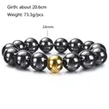 Men's black bead bracelet with 14mm stones and 20.6cm length specifications detail - 14mm