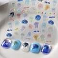 Stickers 5D pour ongles motif méduse Co-013 avec décorations marines et perles - Style de Méduse Colorée (CO-013)