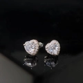 Elegant heart-shaped zircon stud earrings with silver base and halo small stones - White Diamond Heart-shaped Earrings Led-78