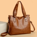 Brown leather tote bag with cross stitch detail and adjustable shoulder strap - 9003 Yellow Brown