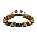 Adjustable tiger eye stone bead bracelet with a golden letter Q on black bead - Letter Q