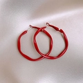 Modern irregular red loop earrings with metallic finish for festive Chinese New Year - 65# Silver Needle - Red - Dia 4.2cm