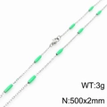 Silver stainless steel chain necklace with green cylindrical beads and lobster clasp - Steel Green (KN232192-Z)