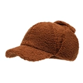 Gorra de béisbol de forro polar sherpa marrón con orejeras para el frío invierno - Ajustable / Naranja