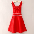 Princess-style red cotton kitchen apron with white lace trim and bowknot detail - Red (Bow Style)