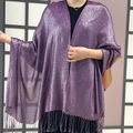 Elegant purple sparkling scarf with tassels and metallic silk thread for formal evening wear - Standard / 180x70cm / Purple