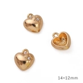 Golden heart alloy pendant charm with sparkling rhinestone star detail 14x12mm - Puffy Heart Gold White Rhinestone
