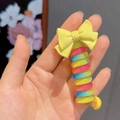 Cute yellow bow and rainbow spiral telephone cord hair tie for children and kids - Yellow Bow/Rainbow Spiral